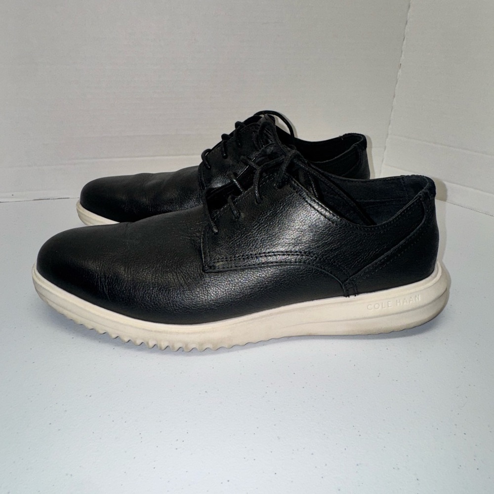Cole Haan Mens Grand+ Plain Toe Black Leather Oxfords Size 12